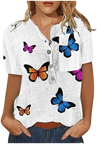 Блуза За Момичета С Къс Ръкав и деколте Лодка, Памучен Пеперуда, Абстрактно Изкуство, Графичен Ежедневна Блуза, Тениска