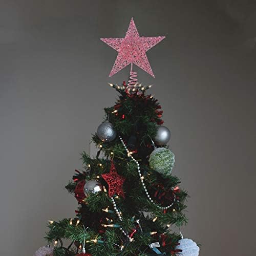 GALPADA Коледна Украса 25 см Коледно Дърво Желязна Звезда Topper Блестящи Декорации За Коледната Елха Украса (Розов)