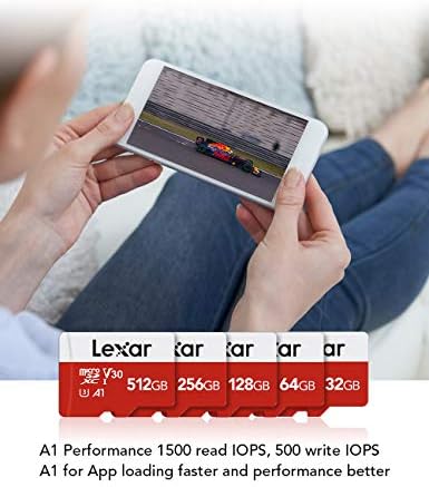 Lexar 512GB Micro SD Карта, карта с флаш памет microSDXC UHS-I с адаптер - до 100 МБ/с, А1, U3, Class10, V30, Високоскоростен TF карта