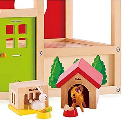 Комплект за домашни любимци Family Pets Дървена Куклена къща от Hape | Дополните Си Дървена Кукла къща набор за домашни любимци Happy Dog, Cat, Бъни с безплатни Къщи и Мисками за ?
