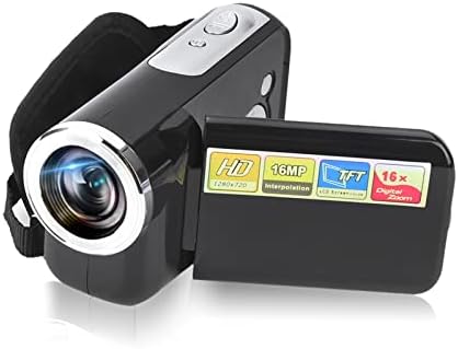 Цифрова Видеокамера 16X HD, Преносима Детска Цифрова камера с 2-инчов цветен TFT LCD дисплей, подходяща за практикуване на спорт / колоездене / туризъм /джогинг (Черен)