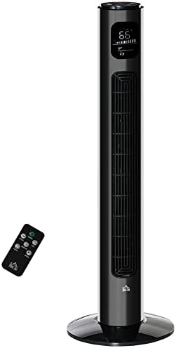 HOMCOM 37,75 Кула вентилатор за охлаждане на спални с 3 скорости, таймер за 12 часа, завъртане на 70 ° с, led панел и дистанционно управление, Черен