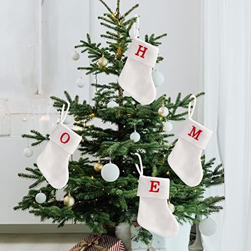 LRTJ 4 бр. Бели Коледни Чорапи, Персонализирани с Домашна Монограм, Възли Коледни Окачени Чорапи на Дядо Коледа, Бижута, 4 опаковки,