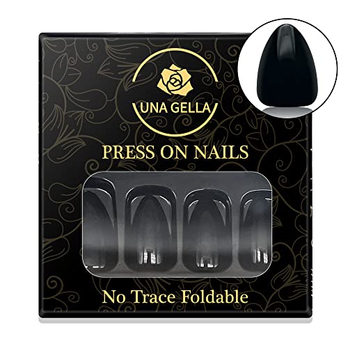 UNA MANOL Short Press На ноктите - Черни Къси с форма на бадем ногти丨 Акрилни Трайни Многократна употреба, са подходящи за