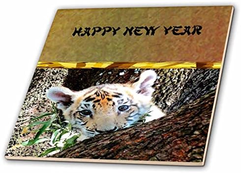 Триизмерно Снимки Тигренка, Выглядывающего От под текста честита Нова година - Плочки (ct_351541_1)