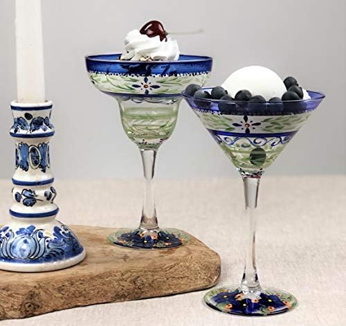 Комплект от 2 чаши за мартини Golden Hill Студио с ръчно рисувани - Колекция Barcelona Blue - Съдове ръчно рисувани