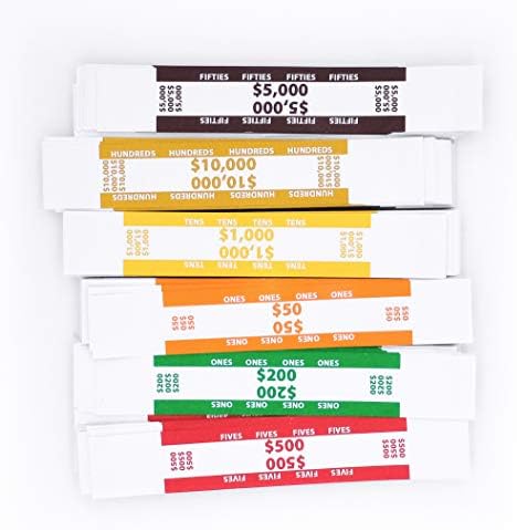 Лента за пари - 400 опаковки ремъците за банкноти - Стандартни опаковки за банкноти с ярки цветове кодиране и самозаклеивающиеся