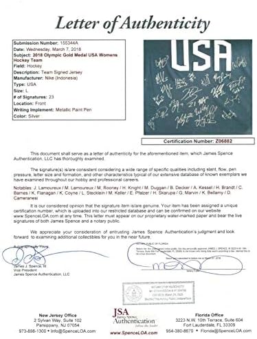 Женският олимпийски отбор на САЩ по хокей на лед със Златен Медал 2018 Подписа Фланелка JSA LOA