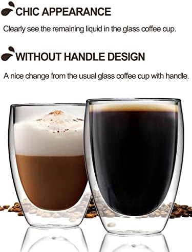 Стъклени чаши за кафе T-WARE с двойни стени без дръжки за Стъклени чаши в 12 Унции, Прозрачна утайка от чаша