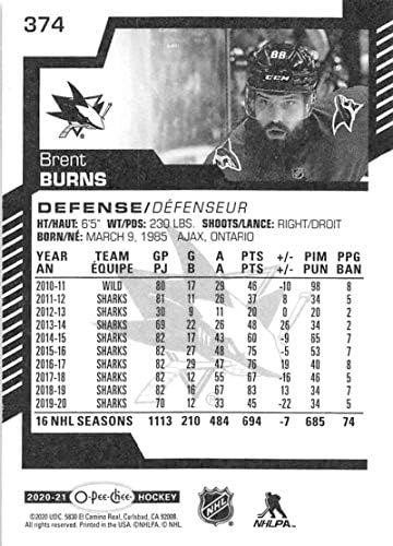 2020-21 О-Пи-Джи 374 Брент Бърнс Хокейна карта НХЛ Сан Хосе Шаркс