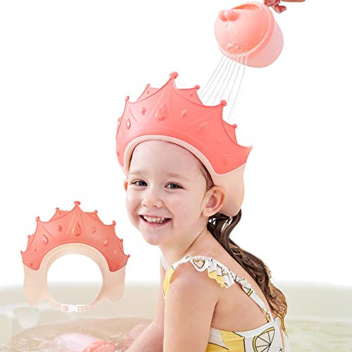 Защитна капачка за душата FUSACONY, Шапка за душ за деца, Шапка с козирка, за предпазване на очите и ушите за деца 0-9 години, скъпа форма на короната Прави детска ванночку