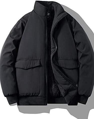 Мъжки сака, Мъжко зимно палто с цип с джоб с капак и една плюшена подплата (Цвят: черен, размер: малък)