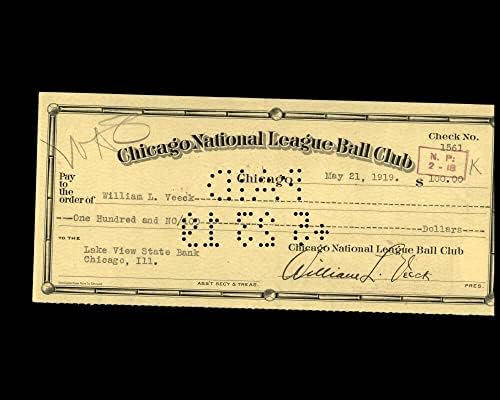 Уилям Вик Подписа ДНК PSA x2 Chicago Cubs Check 5-21-1919 С Автограф - Издълбани подпис MLB