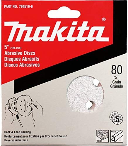 Makita 794521-9 5-Инчов Абразивен диск с шкурка 180, 5 броя в опаковка