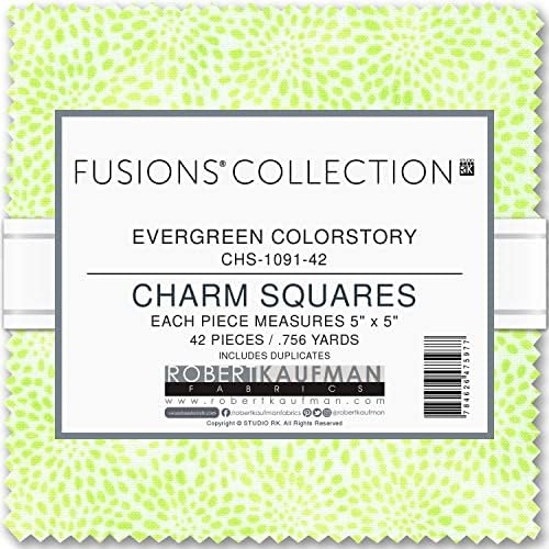 Набор от шармов Fusions Evergreen Charm Square 42 от 5-инчови квадратчета Robert Kaufman Fabrics CHS-1091-42