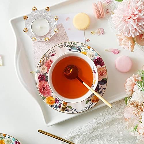 Urcups Чаена чаша и Чиния Комплект от 2 Фарфорово-Керамични Чаени чаши 8 Грама Кафе Чаши Чаени Чаши за парти, Рожден Ден,