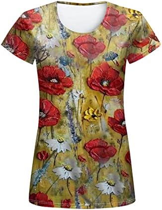NOKMOPO / Дамски Ризи Размер на Плюс с Къс Ръкав, Модни и Ежедневни Свободна Тениска с Цифрово принтом в формата на Цветя