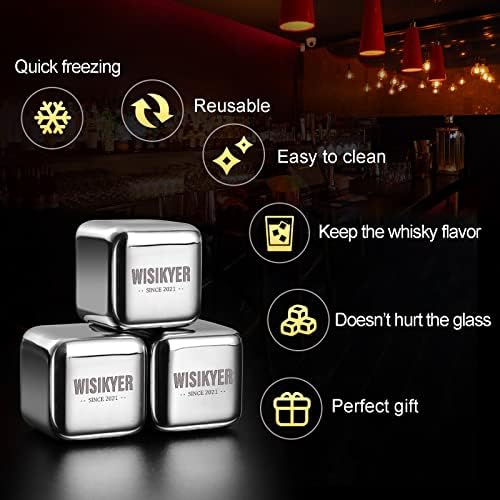 Чаши за Уиски WISIKYER 9 грама + Метален Подаръчен Комплект за Кубчета Лед за Мъже