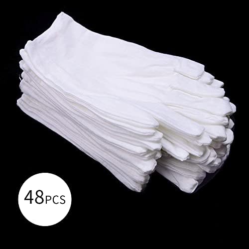 48шт бели ръкавици, 24 чифт меки памучни ръкавици, Hgminwarm Бели памучни ръкавици се използват за козметични продукти, проверка на бижута, монети, инспекцията ръкавици, р