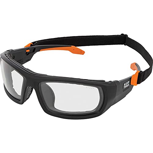 Защитни очила Klein Tools 60470, Полнокадровые Защитни Очила ANSI Z87.1+ Pro с подплата, Прозрачни Лещи, Защита от uv, устойчив на Мъгла, Устойчиви на надраскване, Черен / Оранжев