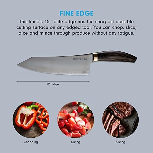 Нож на главния готвач Messermeister Kawashima 8 - Прахово стомана SG2, Субстрат от еко-месинг и дръжка от орехово дърво