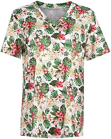 Дамски блузи с къс ръкав, ежедневни летни тениски, блузи с V-образно деколте големи размери, модни дамски туники с флорални принтом