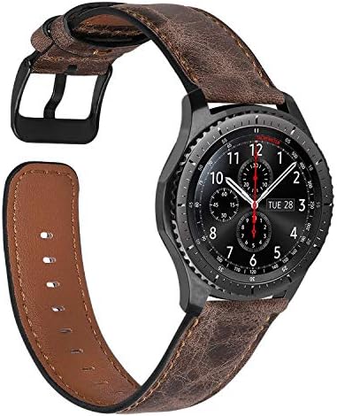 Кожена каишка MroTech 22 мм, съвместим с Samsung Galaxy Watch 3 45 mm/Galaxy Watch 46 мм/Huawei Watch GT/GT2/GT 2д/GT3 46 мм и каишка от естествена кожа, за да Gear S3 Frontier за мъже и жени, текстура кафе