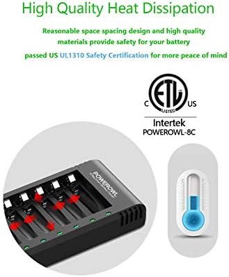 Зарядно устройство POWEROWL с 8 отделения AA AAA, Висока скорост на зареждане чрез USB, Независим конектор, за Ni-MH