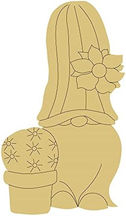 Дизайн Cactus Gnome по Подобие на Деколте от Незаконченного Дърво Лятна Пролет Врата Закачалка Форма MDF Платно Стил 1 Арт 1