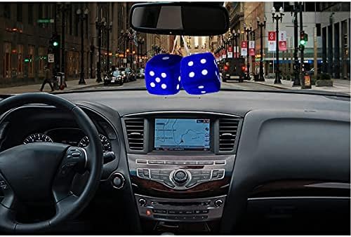 Zone Blue Tech 3 Квадратни Висящи зарове - Меки Размити Декоративни Огледално зарчета за кола с Бели точки -