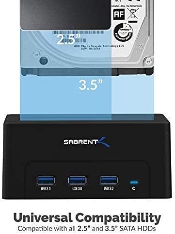 Докинг станция за твърд диск Sabrent USB 3.0, SATA /SSD 2.5 с 3 порта USB + 4-портов хъб USB 3.0 с индивидуални светодиодни