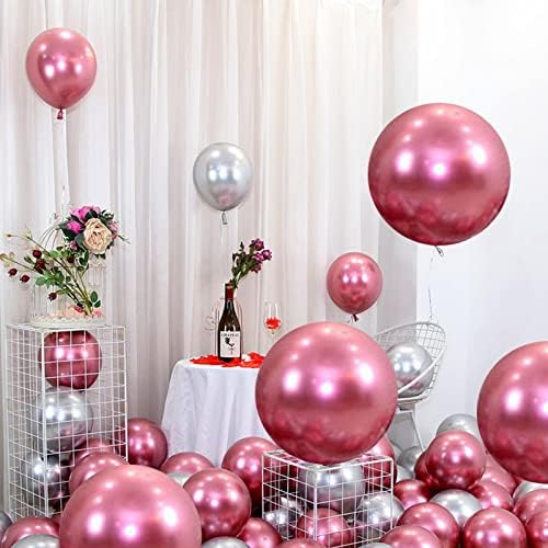 Метални Розови балони -86 бр. Хромирани ярко-Розови балони с Различни Размери 5/10/12/18 инча Розова Венец от Балони,