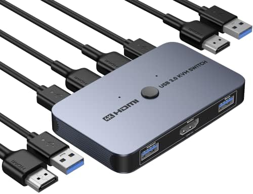 KVM switch, Алуминиев KVM switch ABLEWE HDMI, USB ключ за 2 компютъра подключающих Мишка, Клавиатура, принтер