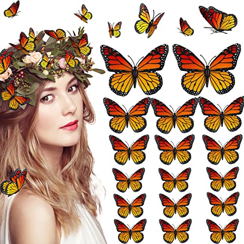 60 Парчета 4 Размер Щипки за Коса Monarch Butterfly 3D Моделиране Фиби за Коса Butterflyr Игли за Шапки с пеперуди,