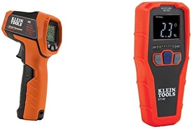 Klein Tools IR5 Двоен инфрачервен лазерен термометър 12:1 и безконтактен влагомер ET140 за безразрушителен за откриване на влага в гипсокартоне, дърво и каменна зидария; Откр