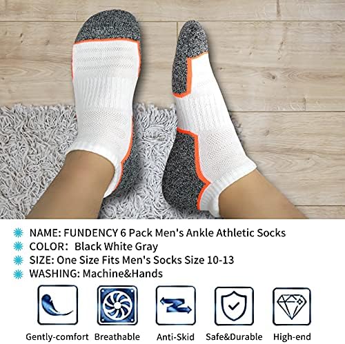 FUNDENCY 6 Опаковки Мъжки Спортни Чорапи на Щиколотках С Дълбоко Деколте, Дишането Чорапи за Бягане с Мека Подметка