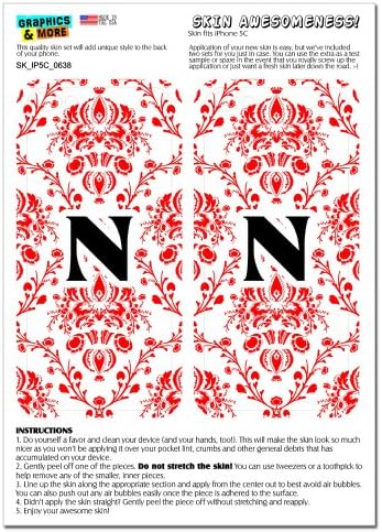Графика и много други, Началната буква N, Дамасский Елегантен Червено-Черно-бял Защитен калъф-стикер за Apple