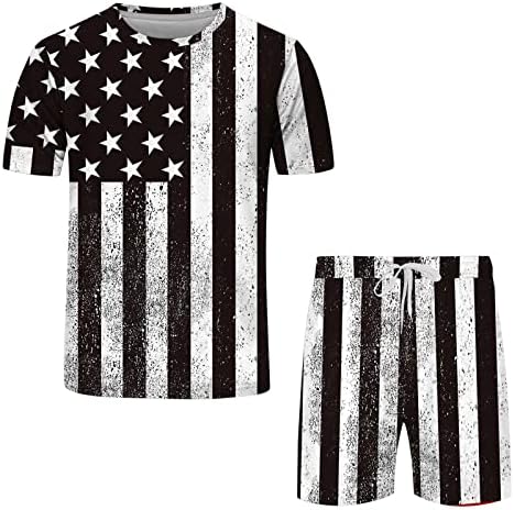 RUIRUILICO Летен Мъжки Комплект от тениска и Шорти на 4 юли, на Случаен Спортен Костюм с Къси ръкави, 2 броя, Спортни облекла за бягане