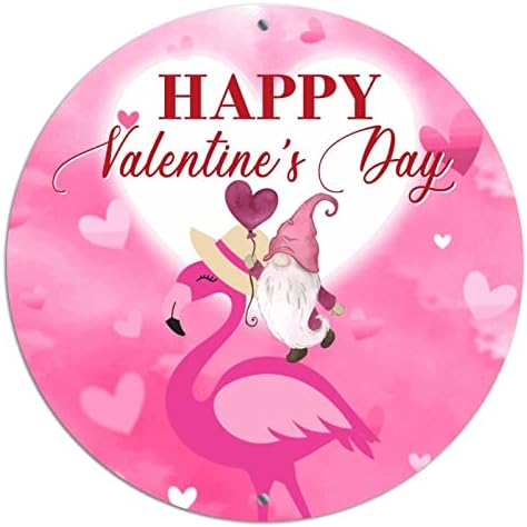 Кръгли Метални Табели с Венец за Св. Валентин, Джудже с Фламинго, Розова Лидице Табела, Стенно Изкуство за Годеж,