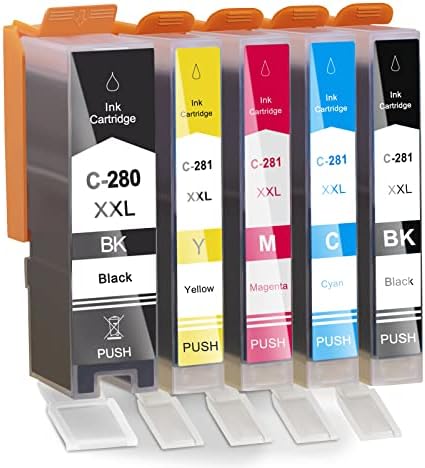 PGI-280XXL CLI-281XXL Съвместима касета с мастило за Canon 280 281 с най-висока доходност за използване с PIXMA TR8620 TR8520 TR7520 TS9120 TS6320 TS6220 TS6120 TS702 TS8120 TS8220 TS8320 Pinter (5 опаковки)