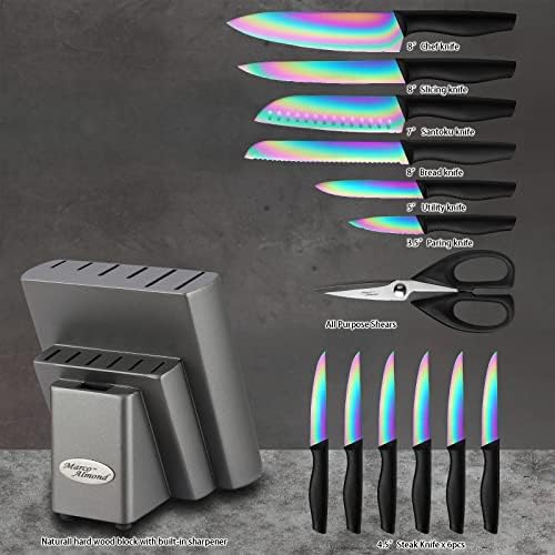 За да се МИЯТ В СЪДОМИЯЛНА машина МОЖЕ да KYA25 Rainbow Titanium Knife Block Set + KYA52B 7 БР. Комплекти кухненски