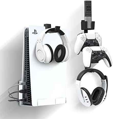 Комплект за монтиране на стена PS5, Монтиране на стена PS5 с Черен притежател на контролера и Черен държач слушалки