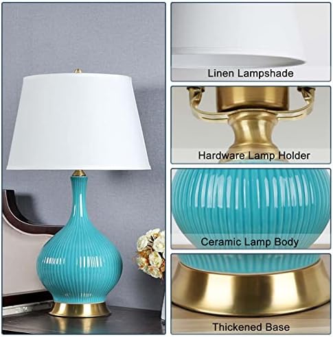 Модерна Керамична Настолна Лампа PURESILKS Ръчно изработени, Минималистичная Синята Настолна Лампа с Бял Филтър