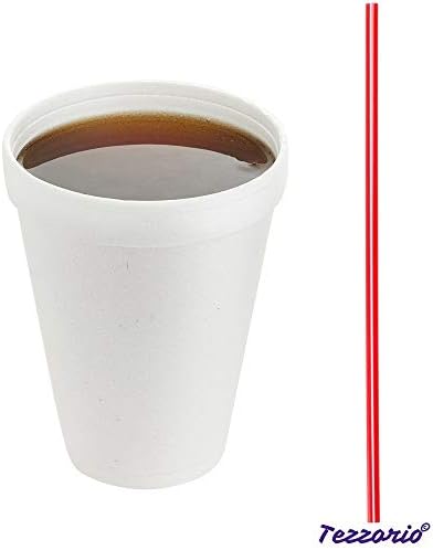 Tezzorio (100 комплекта) Бели Полистирен Чаши с обем от 12 унции с капаци Lift' ' n ' Lock и бъркалки, за Еднократна употреба от Полистирен, Чаши за напитки, Кафе за Еднократна упо?