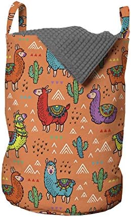 Чанта за дрехи Ambesonne Cactus, Многоцветни Мексикански алпака с Извити Линии Листа, Герои от Анимационни филми, Кошница