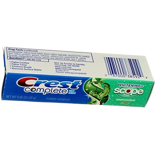 Паста за зъби Crest Пълна с многофункционален съдържание на флуор, Избелваща + Scope, Мятная свежест 0,85 унция (опаковка