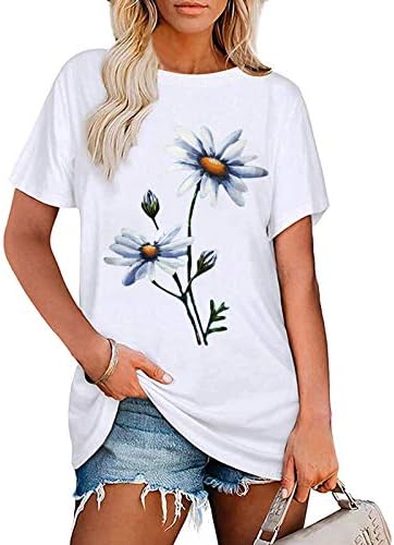 Негабаритная Тениска Дамски Графична Тениска, Графични Тениски С Цвете Маргаритки, Вдъхновяваща Риза С Къс Ръкав, Летни Ежедневни Блузи
