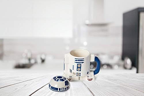 Са подбрани чаша Междузвездни войни с капак за шлем - Керамична чаша с тегло 10 грама за горещо кафе, чай, какао - Многомерни елементи - Дизайн на героя на клиента R2D2 - Л
