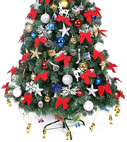 Изкуствена Коледна елха YUMUO с Декорации, Луксозна Коледна Бор от PVC с Метална стойка и светодиодите, Празнична Сезонна украса-Зелен 180 см (6 фута)