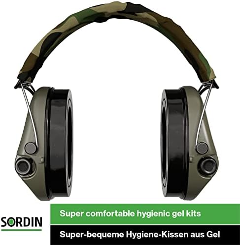 Sordin Supreme PRO X SOR75302-X-G-S - Активни регулируеми слушалки - Защита на слуха - Гел запечатващи - Камуфляжное брезентовое лента за глава и зелени чашка